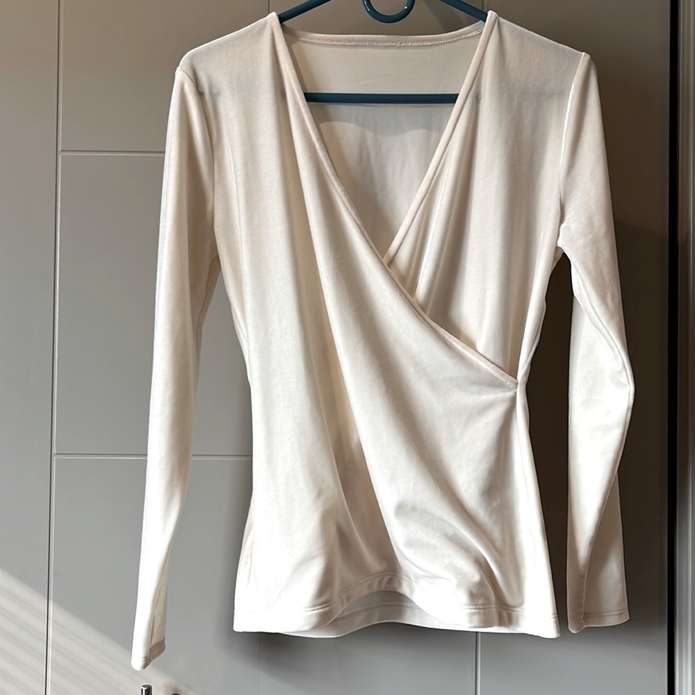 JCrew Mercantile faux velvet, faux wrap top